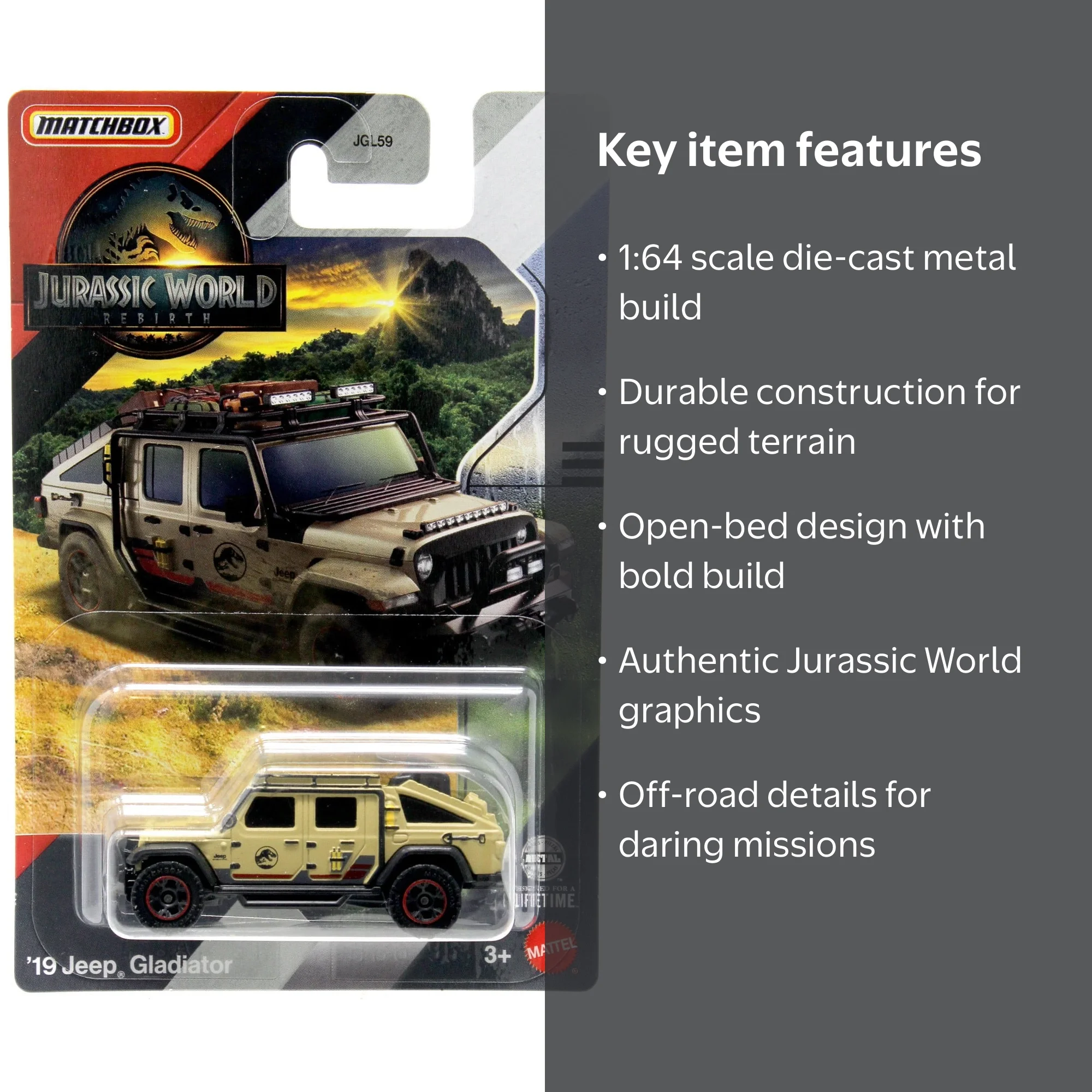 Jurassic World Rebirth Matchbox '19 Jeep Gladiator Die Cast