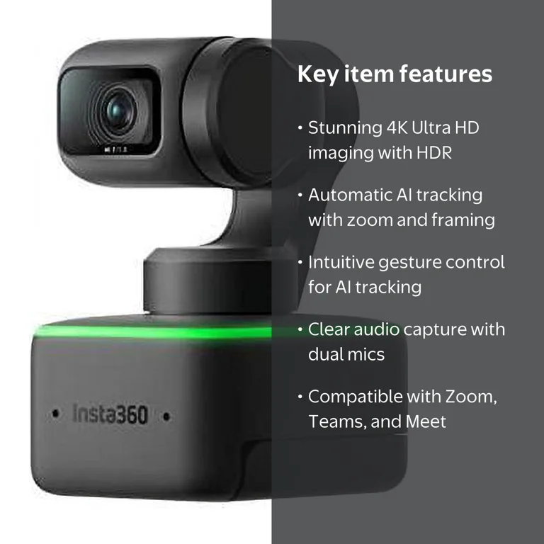 Insta360 Link 4K PTZ Webcam - AI Tracking, Gesture Control, HDR
