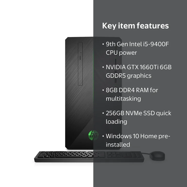 HP Pavilion Prebuilt Gaming PC, Intel Core i5-9400F, GTX 1660Ti