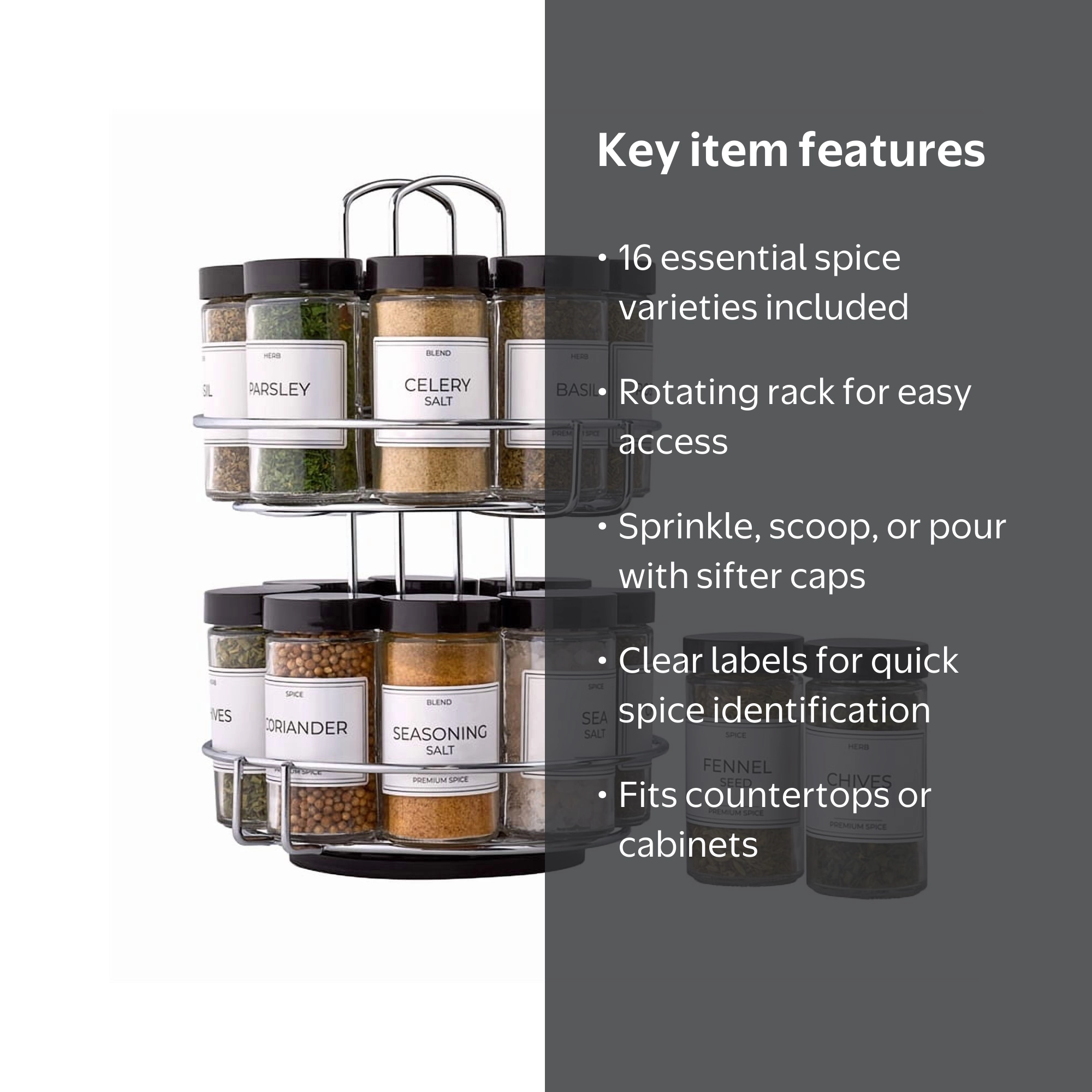 Kamenstein 16 Jar Revolving Spice Rack, Chrome Wire, Pre-Filled