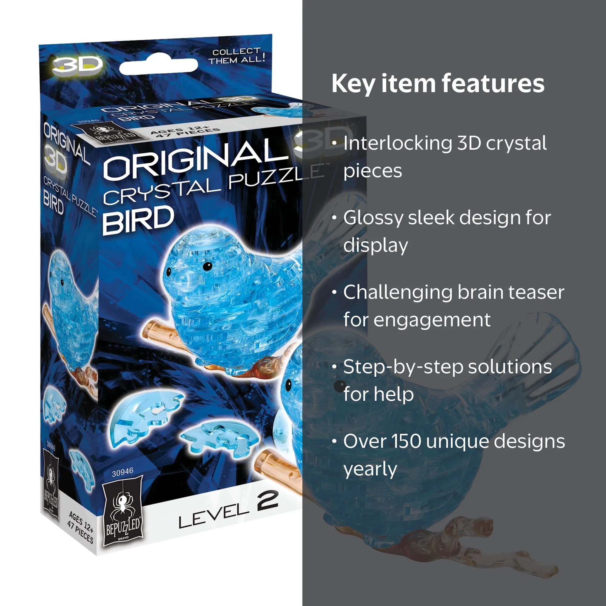 Bird Original 3D Crystal Puzzle from BePuzzled, Ages 12 and Up