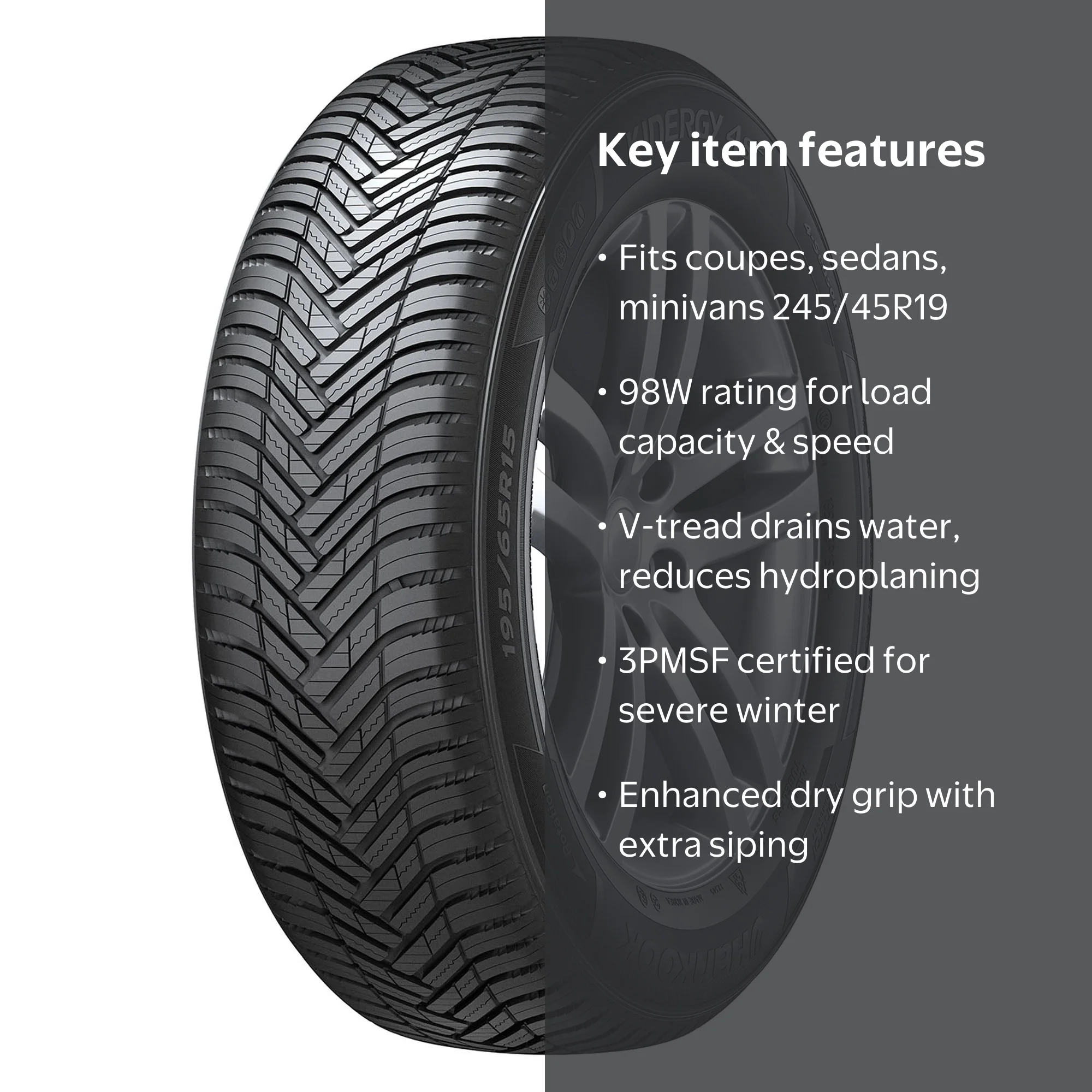 Hankook Kinergy 4S2 H750 245/45R19 98W - Walmart.com
