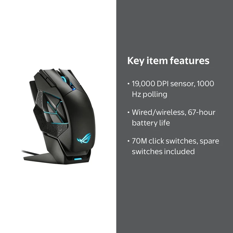 ASUS ROG Spatha X Gaming Mouse, Wireless, 19,000 DPI, Magnetic