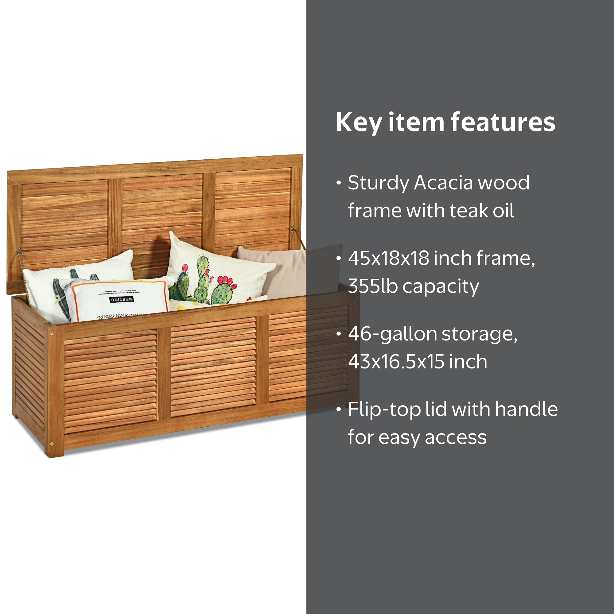 Costway, Deck Storage Bench, 46 Gallon, Acacia Wood, Beige