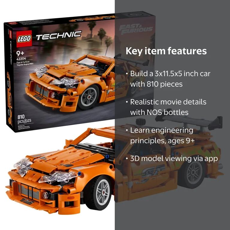 LEGO, Toy Car Building Kit, 42204, Fast and Furious Toyota Supra