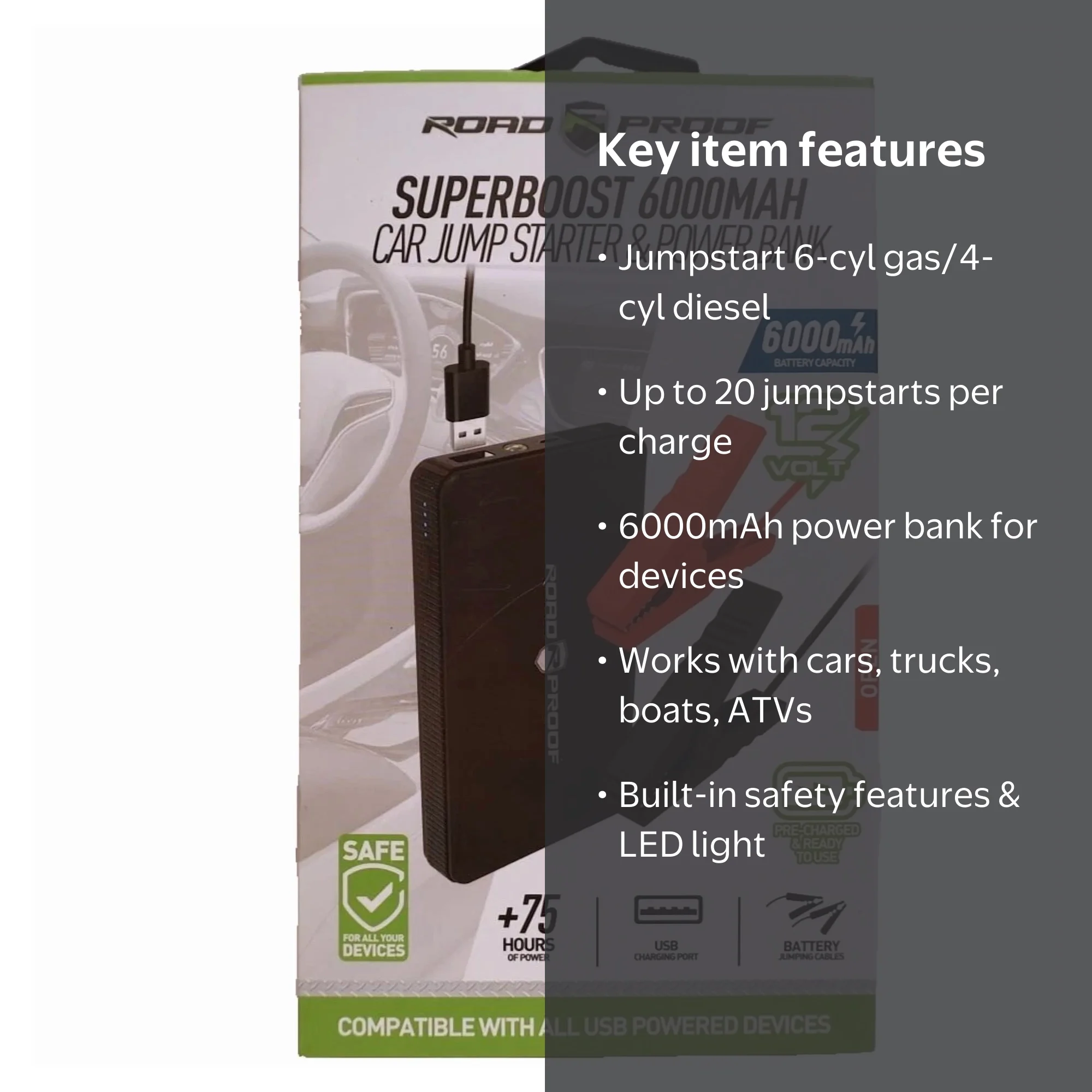 Road Proof Superboost 6000 mAH Portable USB Battery Charger w