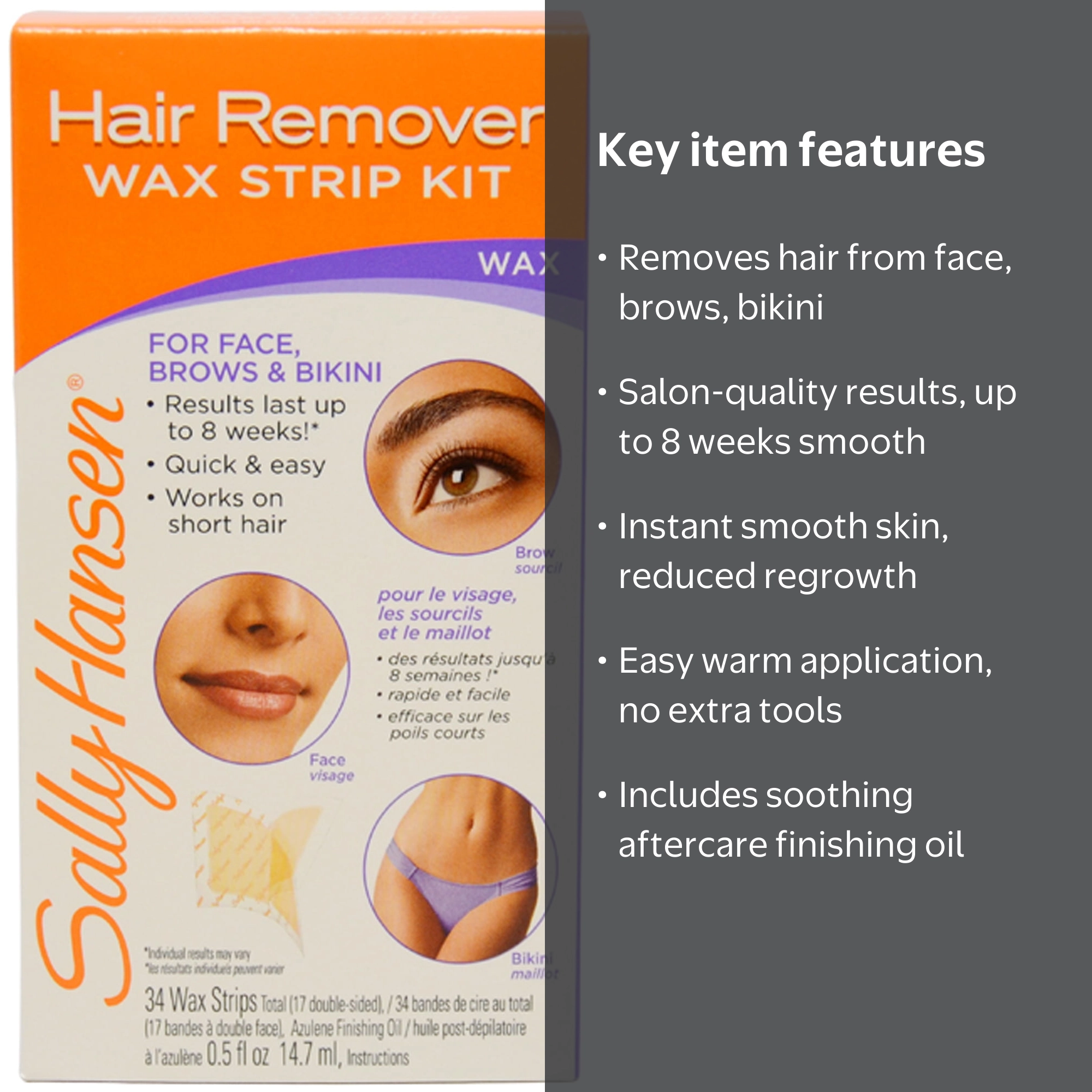 Sally Hansen Facial Hair Removal Wax Strips for Face, Body, and