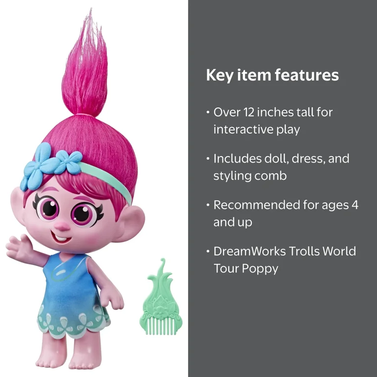DreamWorks Trolls World Tour Toddler Poppy Doll, Dress, Comb