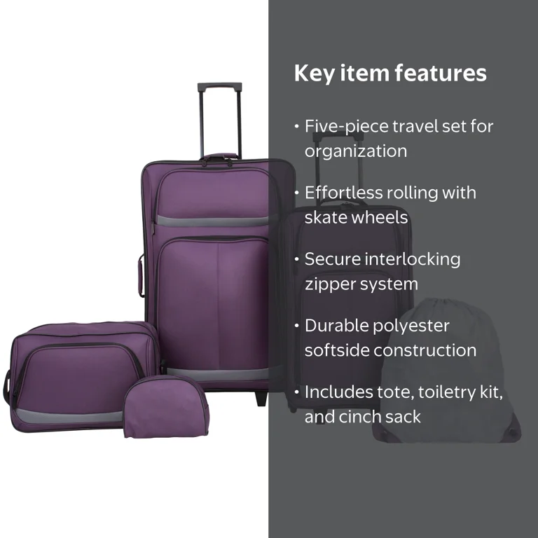 Protege 5-Piece Purple Softside Luggage Set with 28 in Upright, 21