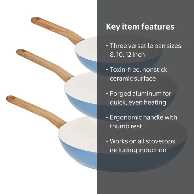 GoodCook Fry Pan Set, Ceramic Titanium-Infused, Blue, 8