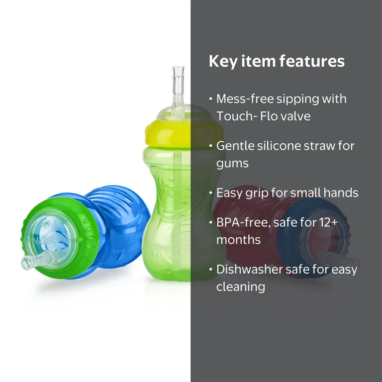 Nuby Soft Silicone Straw Sippy Cup 10 fl oz Set for Toddlers