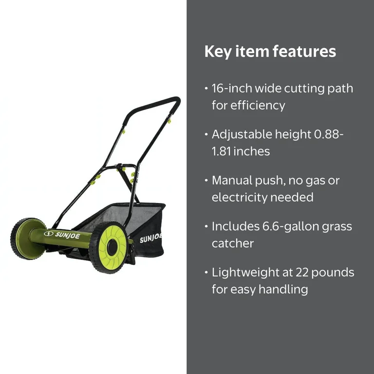 Sun Joe Manual Push Reel Lawn Mower with Grass Catcher, Adjustable