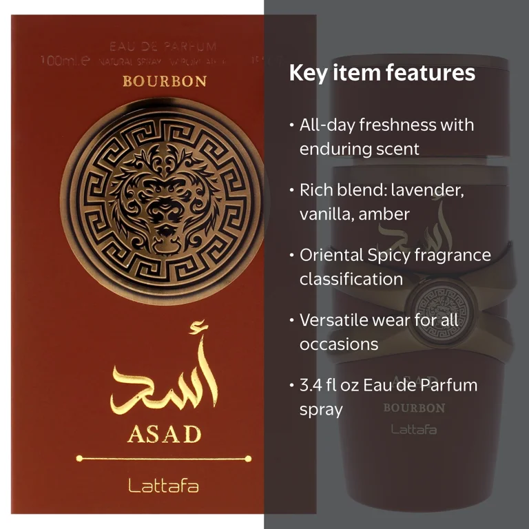 Lattafa Men's Asad Bourbon Perfume, Amber Spicy EDP Spray 3.4 oz