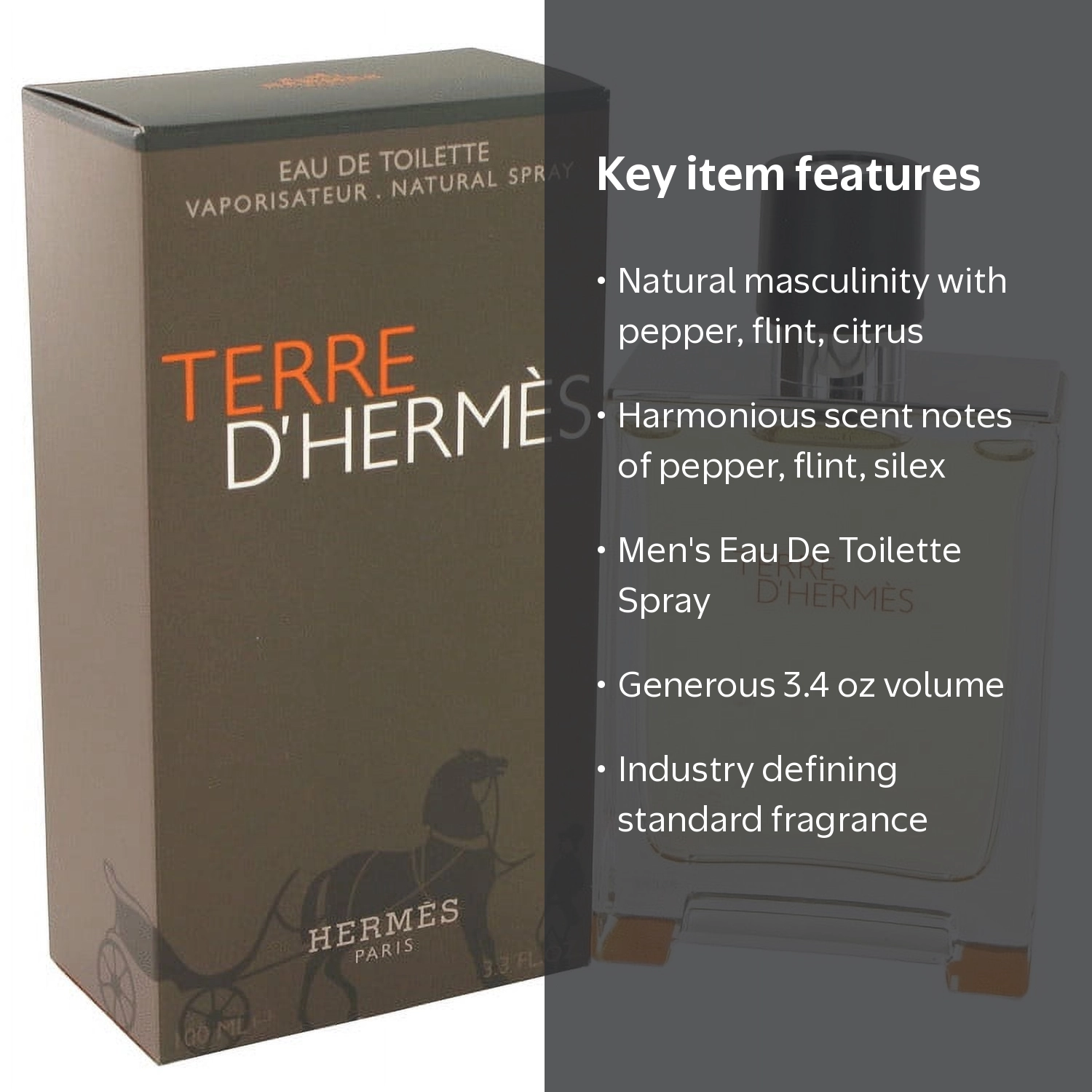Hermes, Eau De Toilette Spray for Men, 3.3 oz, Terre D'Hermes