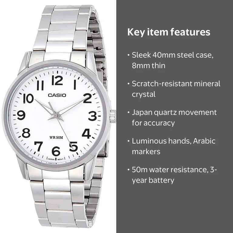 Casio Men's Enticer Quartz White Dial Stainless Steel Analog Watch
