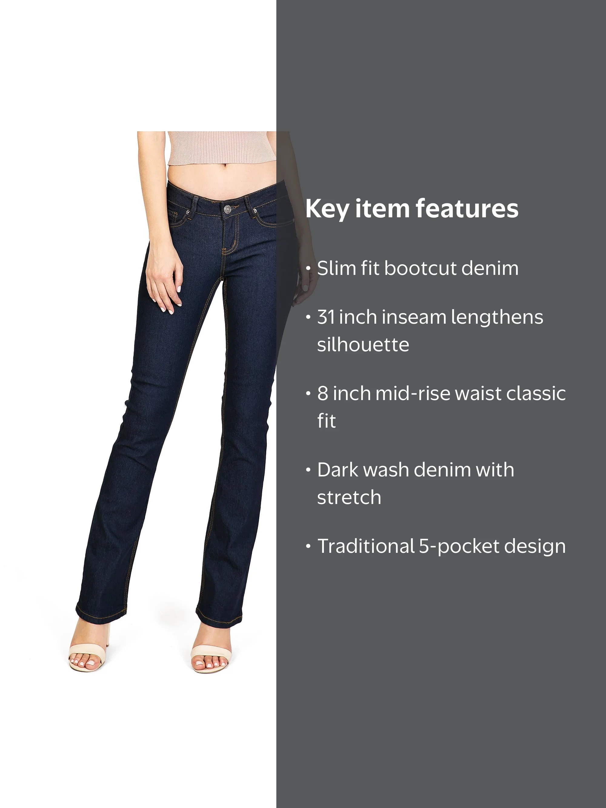Wax Jean, Womens Junior's Mid-Rise Bootcut Jeans, 13, Dark Denim
