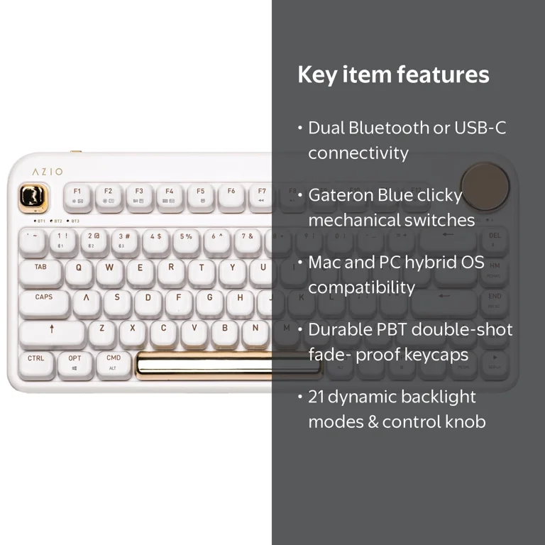 イズミオ Azio IZO Bluetooth and USB Mechanical Computer Keyboard, Blue