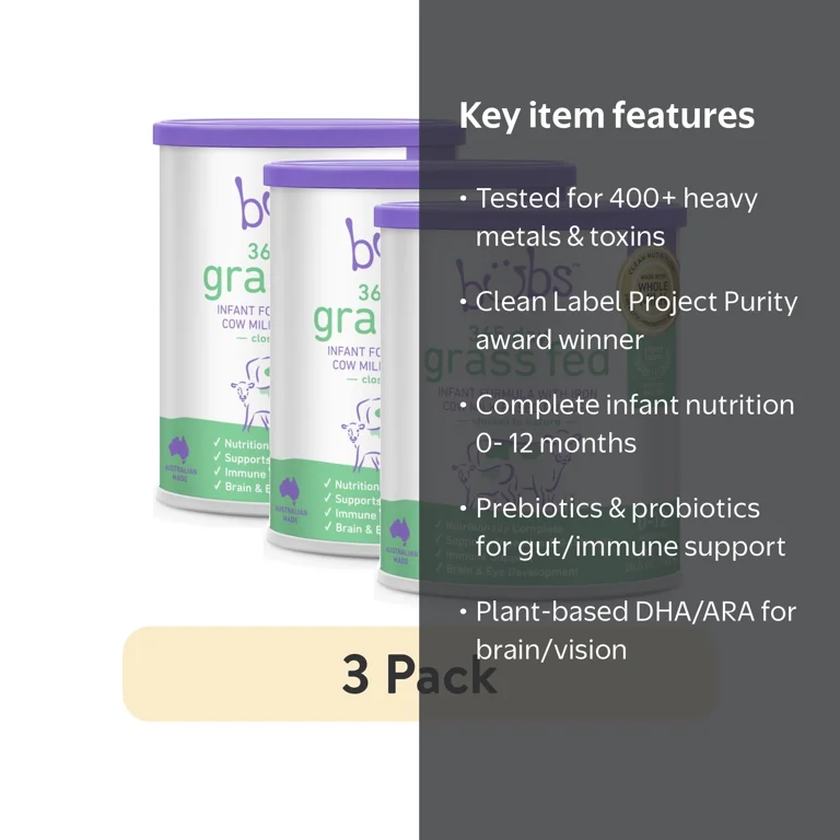 3 pack) Bubs 365 Day Grass Fed Cow-Milk Based Infant Formula