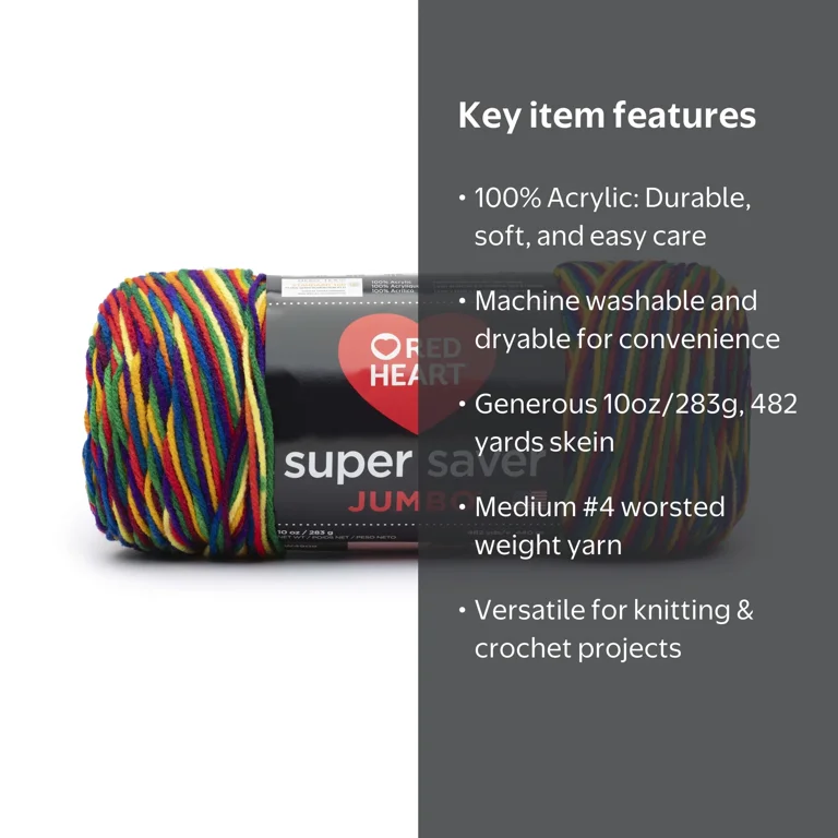 Red Heart Super Saver Jumbo #4 Medium Acrylic Yarn, Mexicana, 10oz