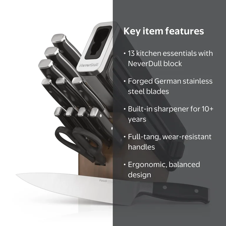 Ninja, Knife Set, 13-Piece with Built-in Sharpener, Wood Block