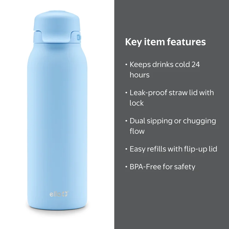 Ello Flip & Fill 32oz Stainless Steel Water Bottle with QuickFill
