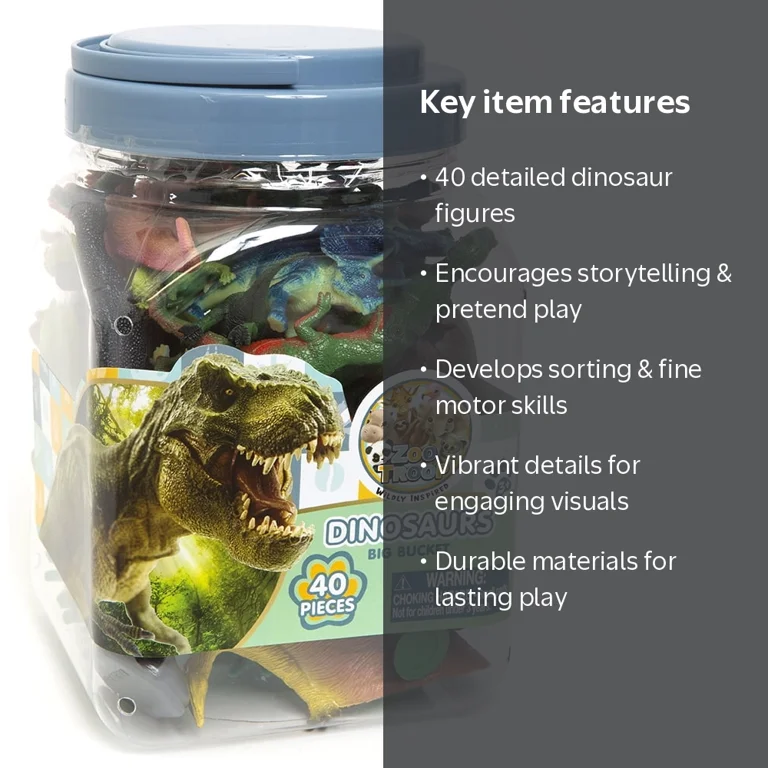 ZOO TROOP Big Bucket of Dinosaurs - 40 Piece Educational Toy for