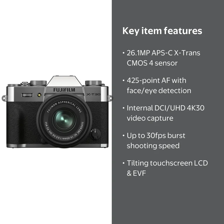 Fujifilm X-T30 II Mirrorless Camera, 26.1MP Sensor, XC 15-45mm OIS