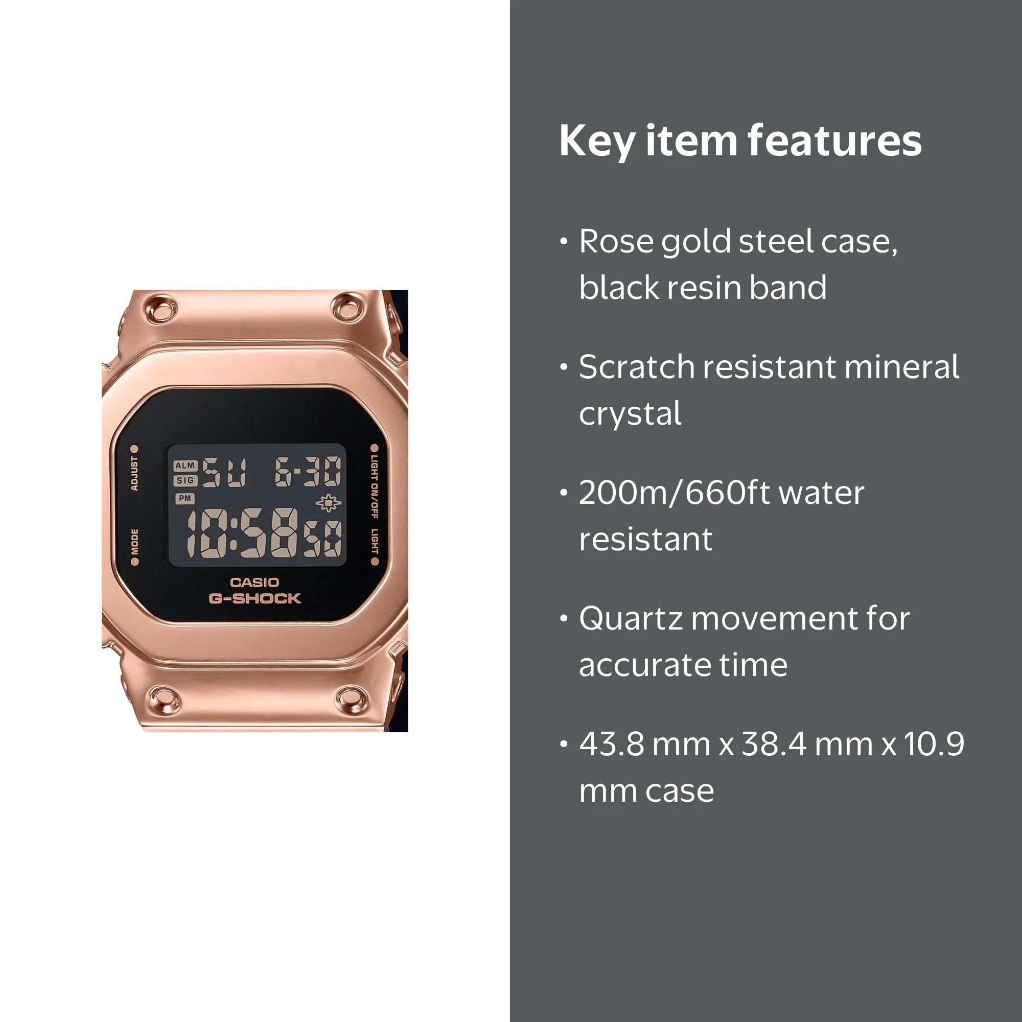 Casio Women's G-Shock GMS5600PG-1 Digital, Rose Gold Steel, Water