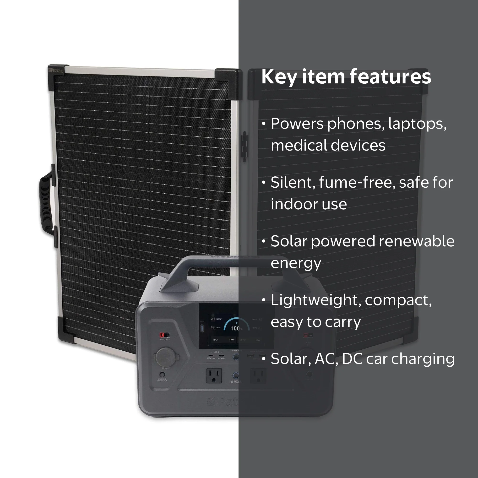 4Patriots Patriot Power Generator 1200 Silent, Fume-Free Solar Generator  for Reliable Backup Power - Walmart.com