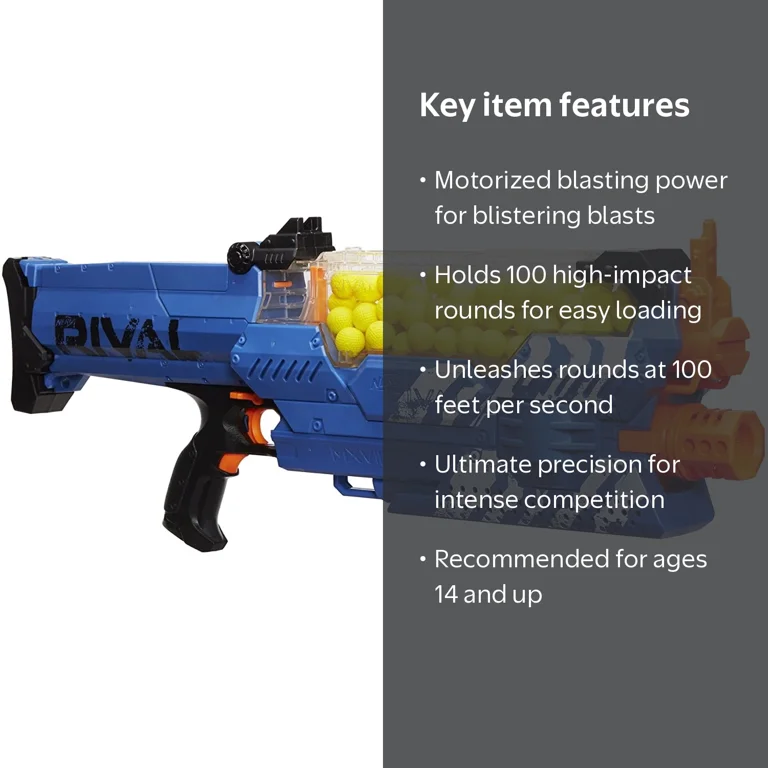 Nerf Rival Nemesis MXVII-10K Motorized Blaster, Blue, 100 FPS