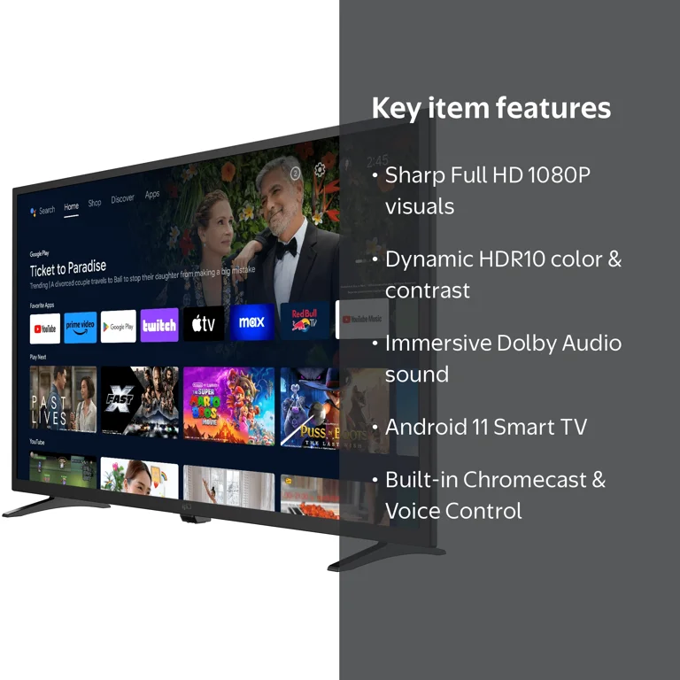 FPD 43-inch Smart TV with Android TV - FHD LED Flat Screen with