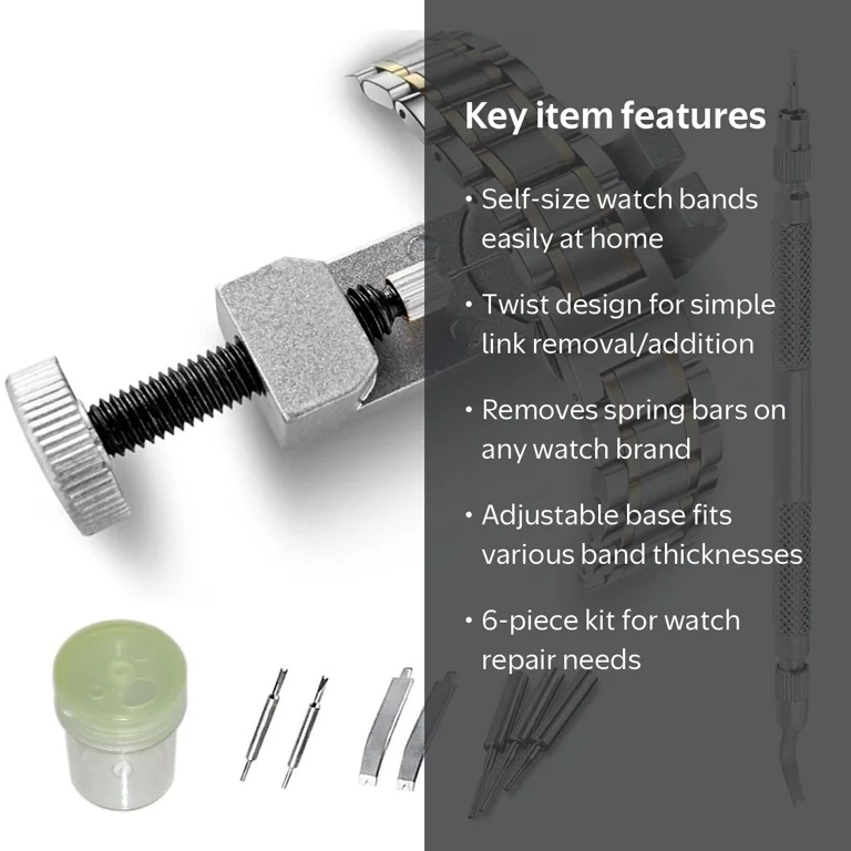 TSV Trading 6 Piece Watch Band Link Remover Repair Tool Set Silver