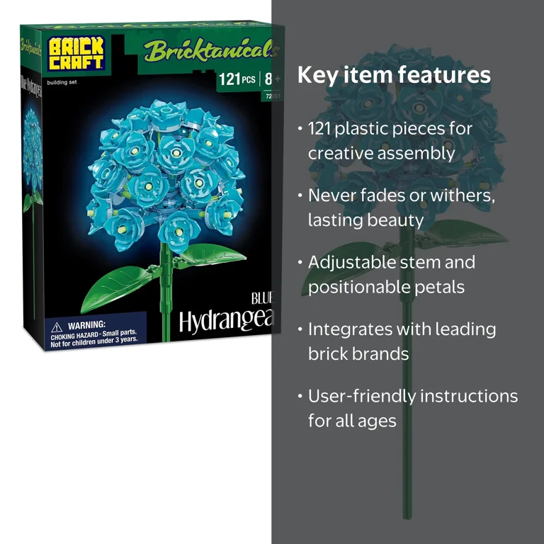 Brickcraft Bricktanicals Hydrangea Building Kit, 121 Pc Set