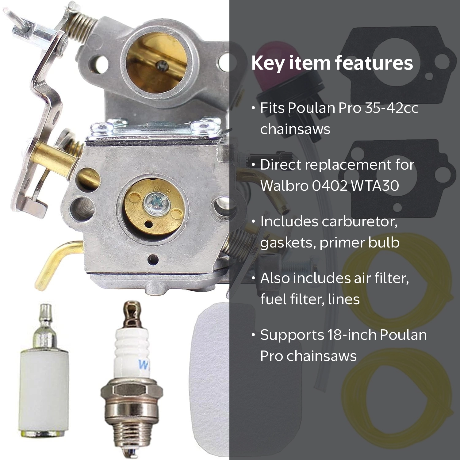 Poulan Pro PR4218 Carburetor, 35cc 42cc Chainsaw Parts for PP4218A