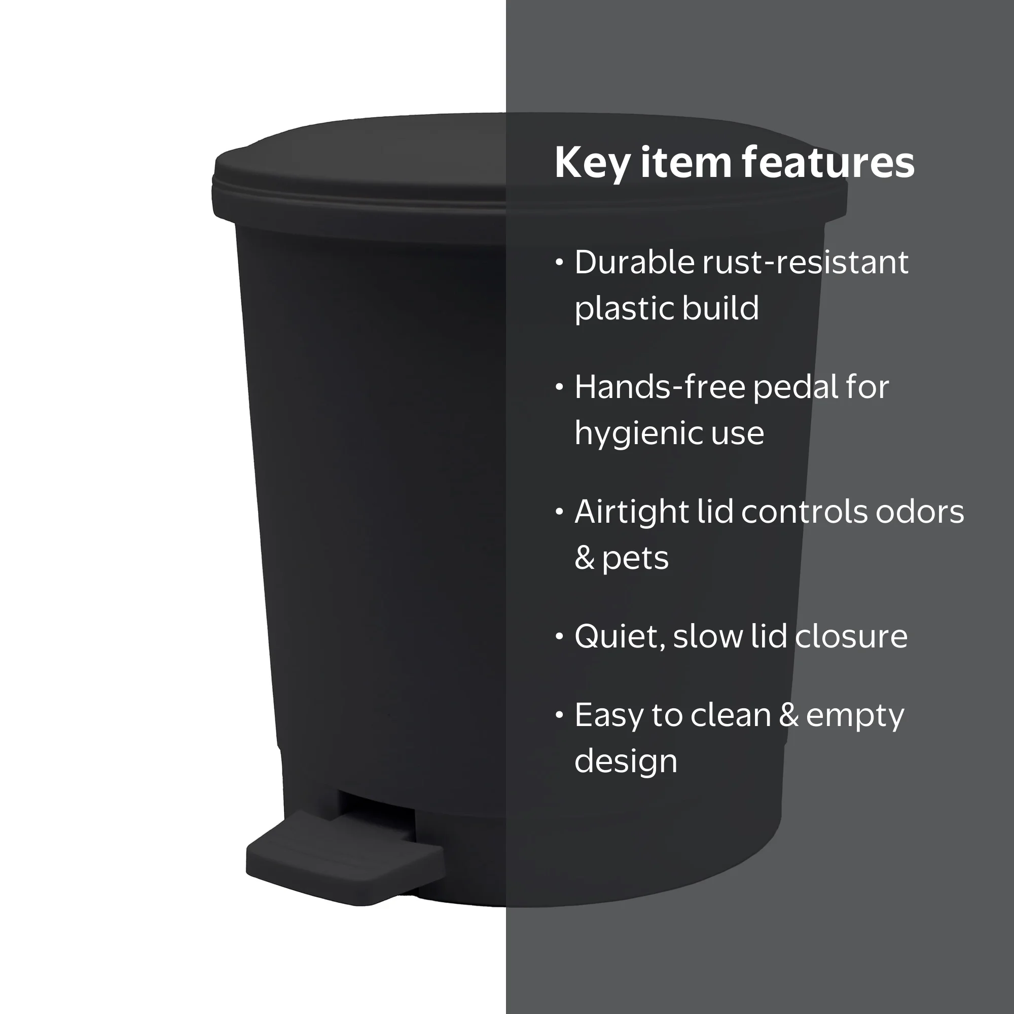 Mainstays Black Plastic Indoor Waste Can with Foot Pedal and