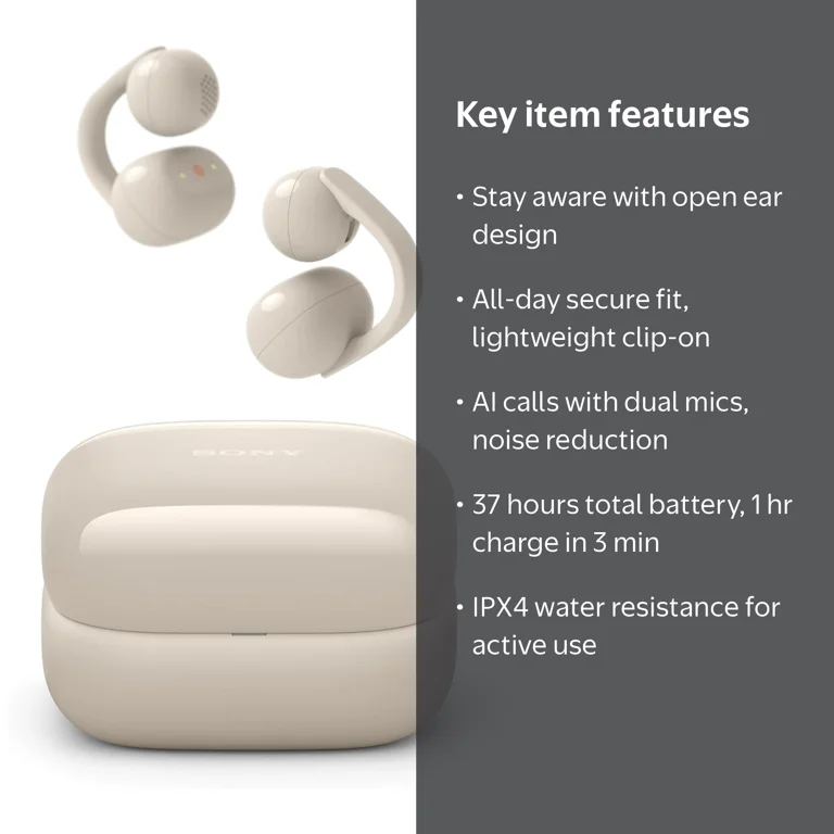 Sony LinkBuds Clip Open-Ear Truly Wireless Earbuds, Lightweight