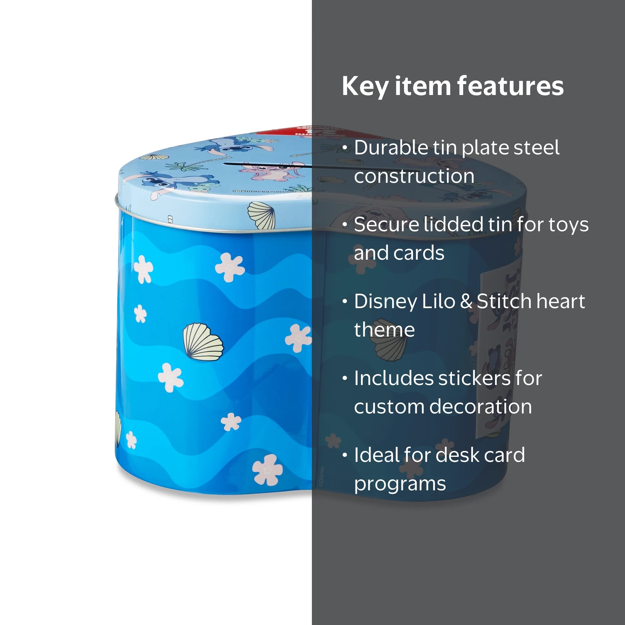Disney License Lilo and Stitch Heart Tin Mailbox, 1 Count, New