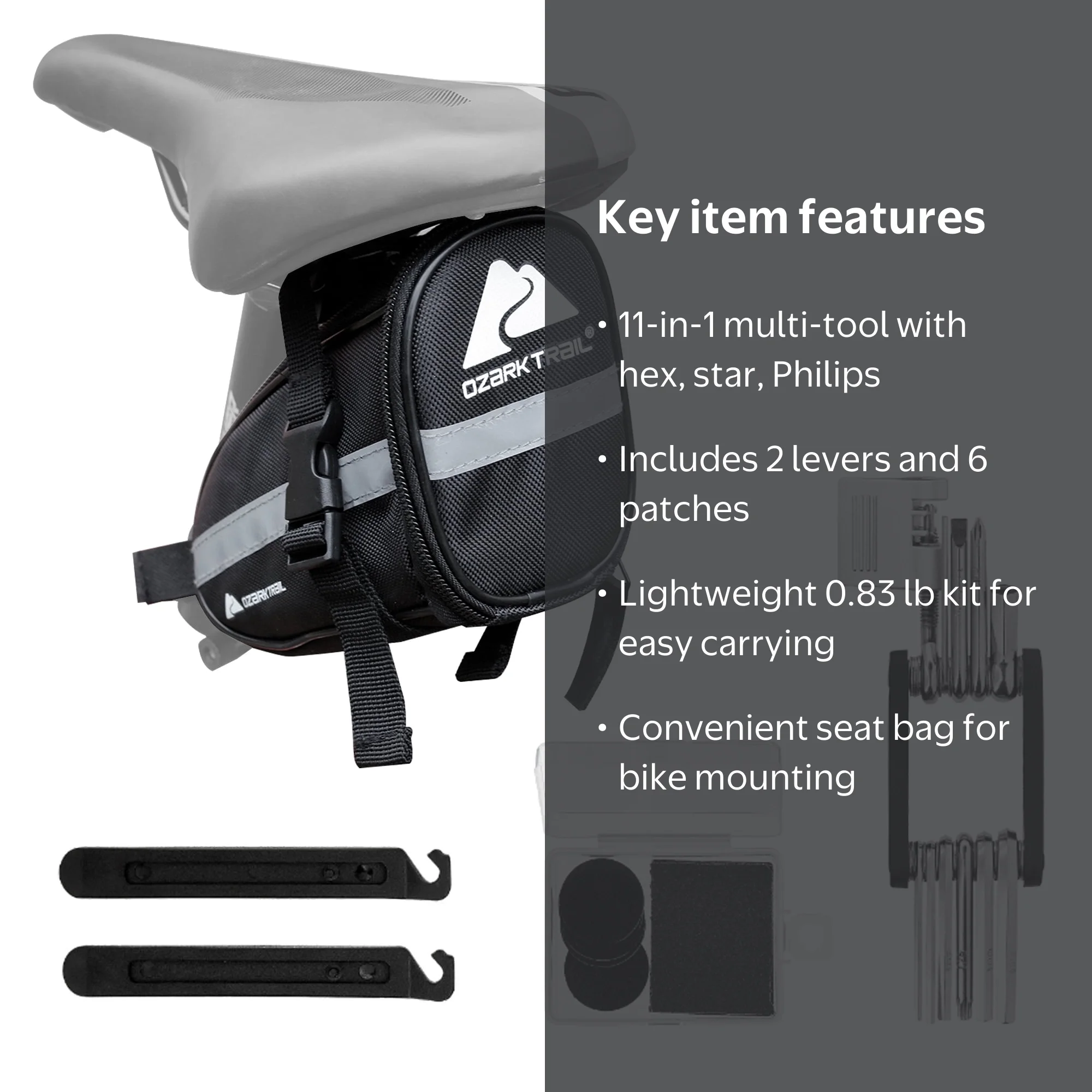 Ozark Trail Bike Repair Kit with Seat Bag, 11-in-1 Multi-Tool
