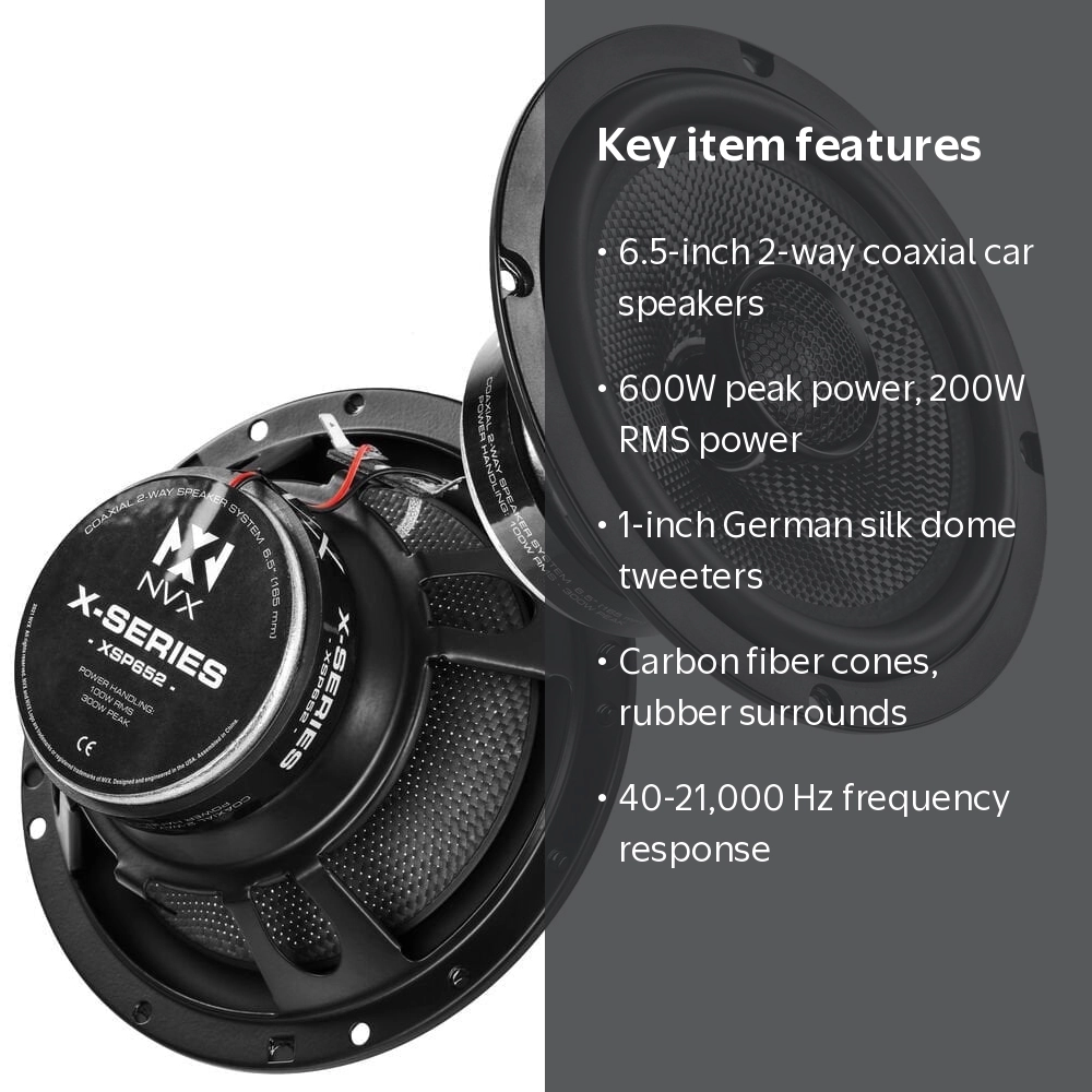 NVX, 6.5-inch Coaxial Speakers, XSP652, 600W Peak, Carbon Fiber