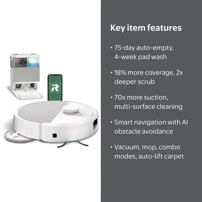 iRobot, Roomba Plus 505 Combo Robot Vacuum and Mop, White Edition