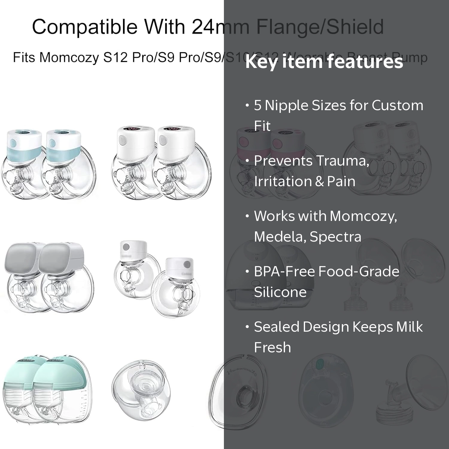 LISHIM Flange Inserts 5pcs-5sizes for Momcozy S12 Pro S9 Pro S12