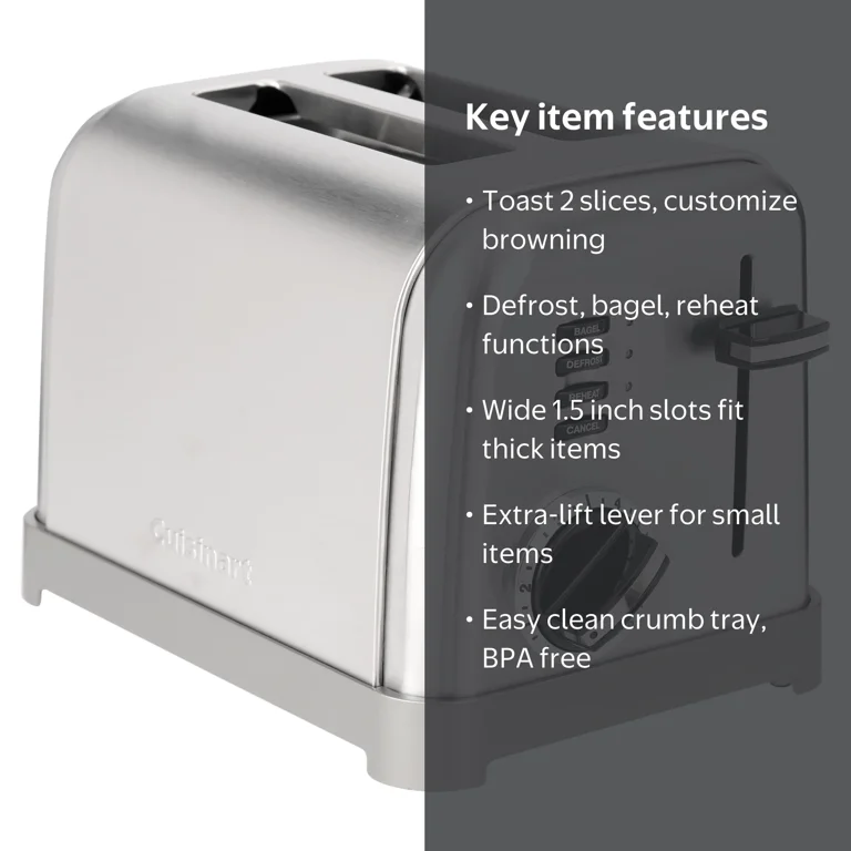 Cuisinart, Toasters, CPT-160P1, 2 Slice Metal Classic Toaster