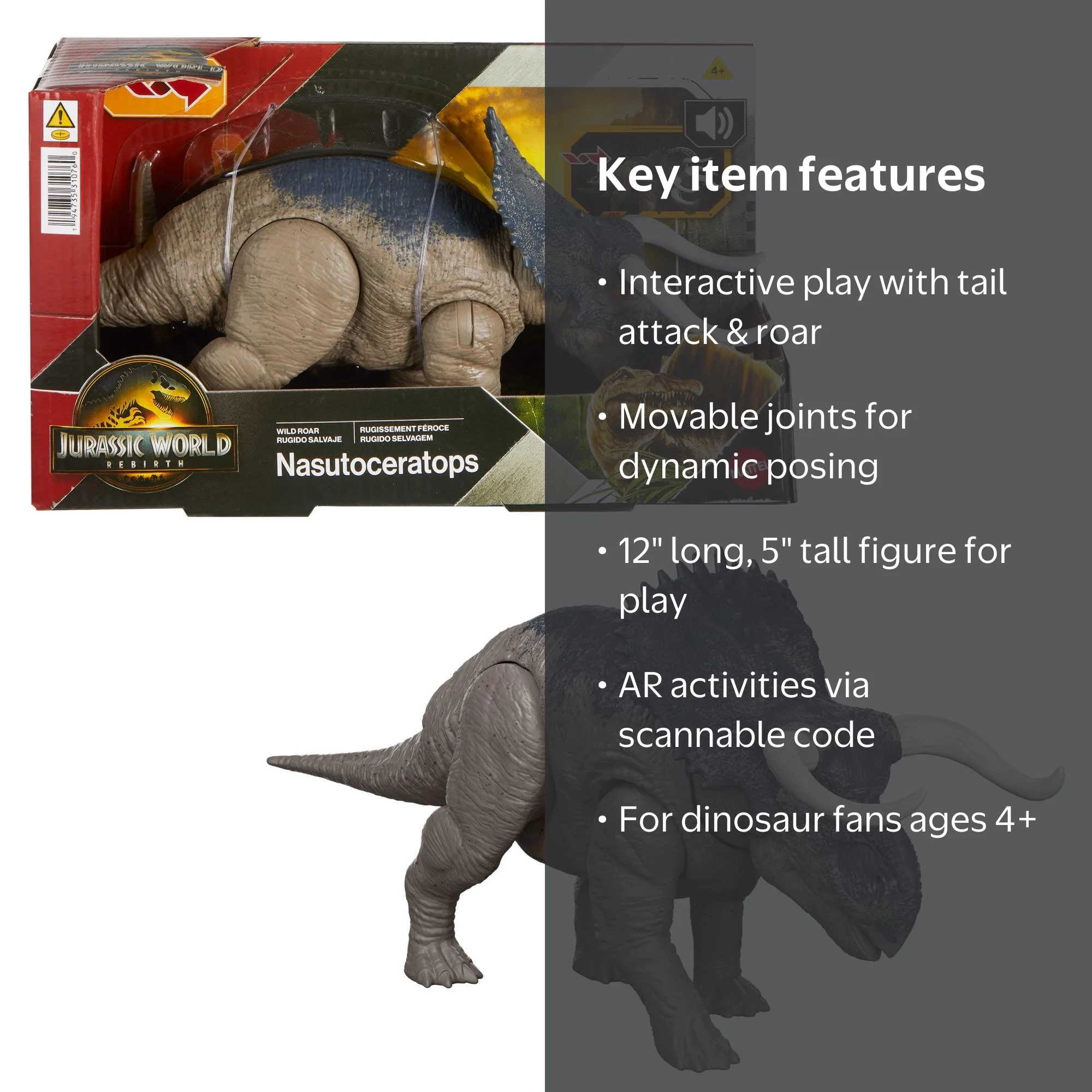 Free Shipping! Jurassic World Wild Roar Nasutoceratops Dinosaur