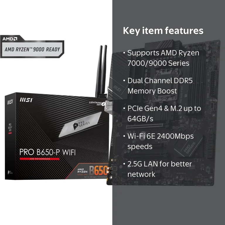 MSI PRO B650-P WIFI AM5 AMD B650 SATA 6Gb/s DDR5 Ryzen 7000 ATX