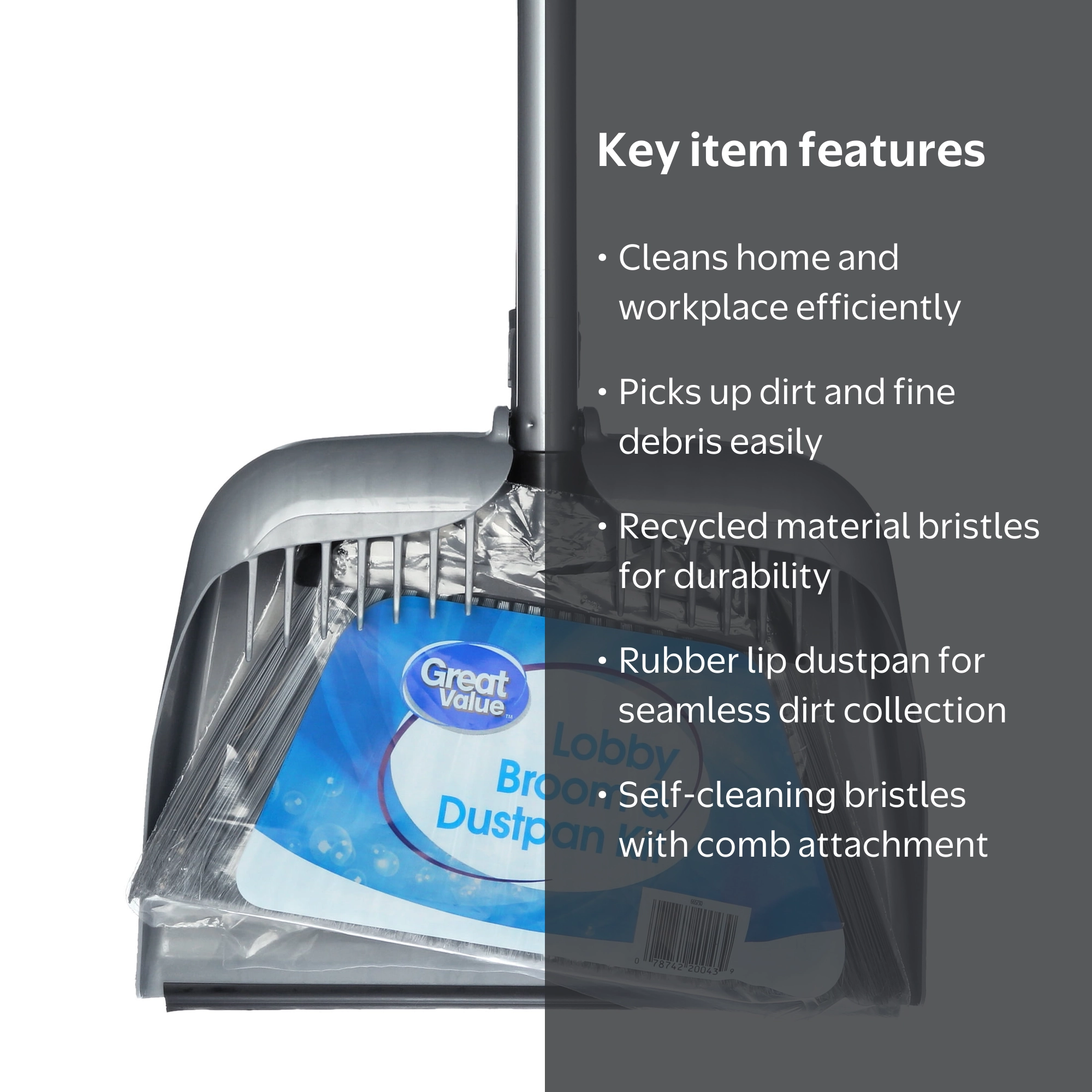 Great Value Lobby Broom & Dustpan Kit, 37-inch Handle with