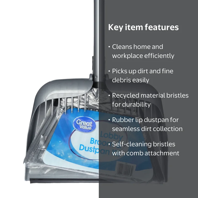 Great Value Lobby Broom & Dustpan Kit, 37-inch Handle with