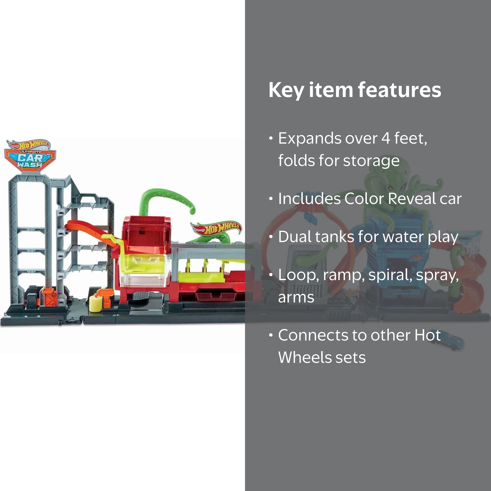 Hot Wheels Ultimate Octo Car Wash Playset with 1:64 Scale Color