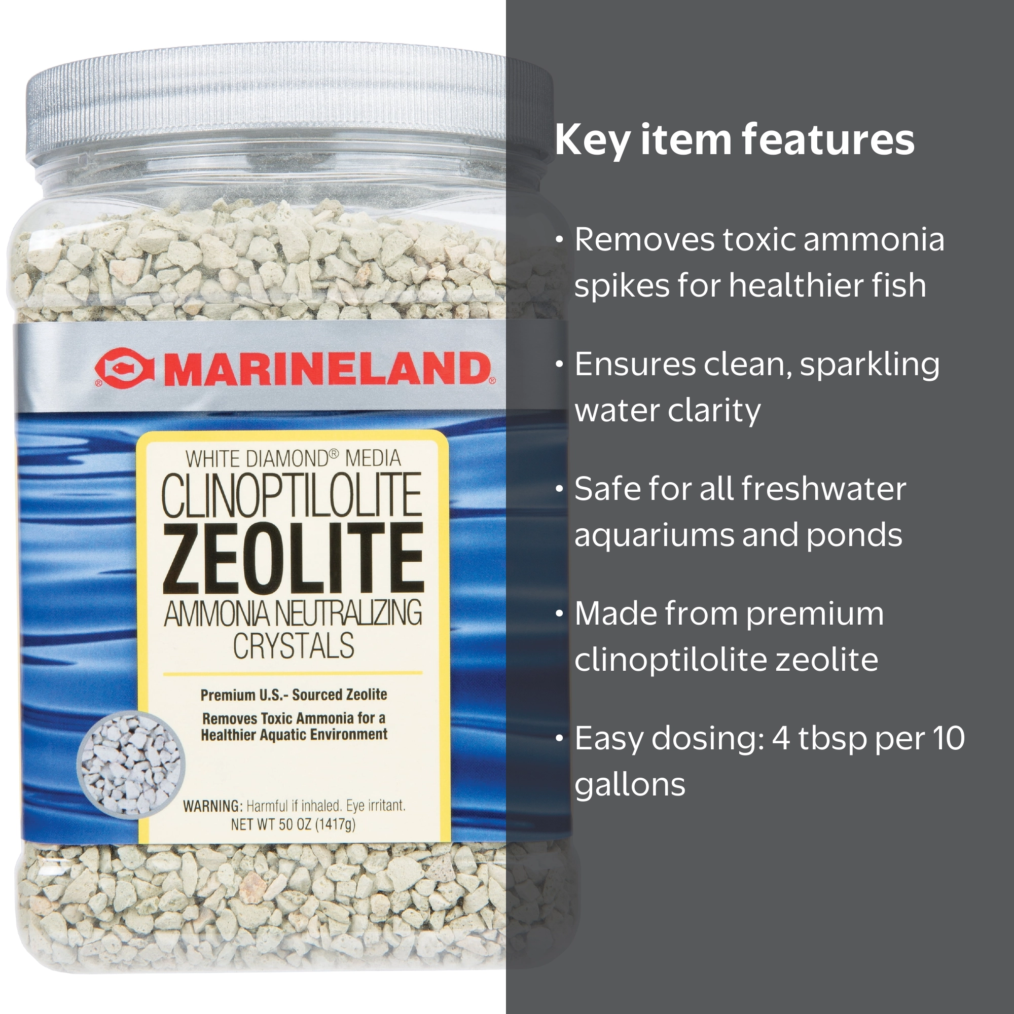 Marineland® White Diamond Zeolite, Removes Toxic Ammonia, Aquarium