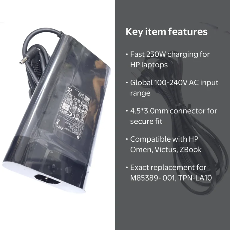 HP 230W 19.5V 11.8A 4.5mm Grey Tip AC Adapter for HPOmen 15 16