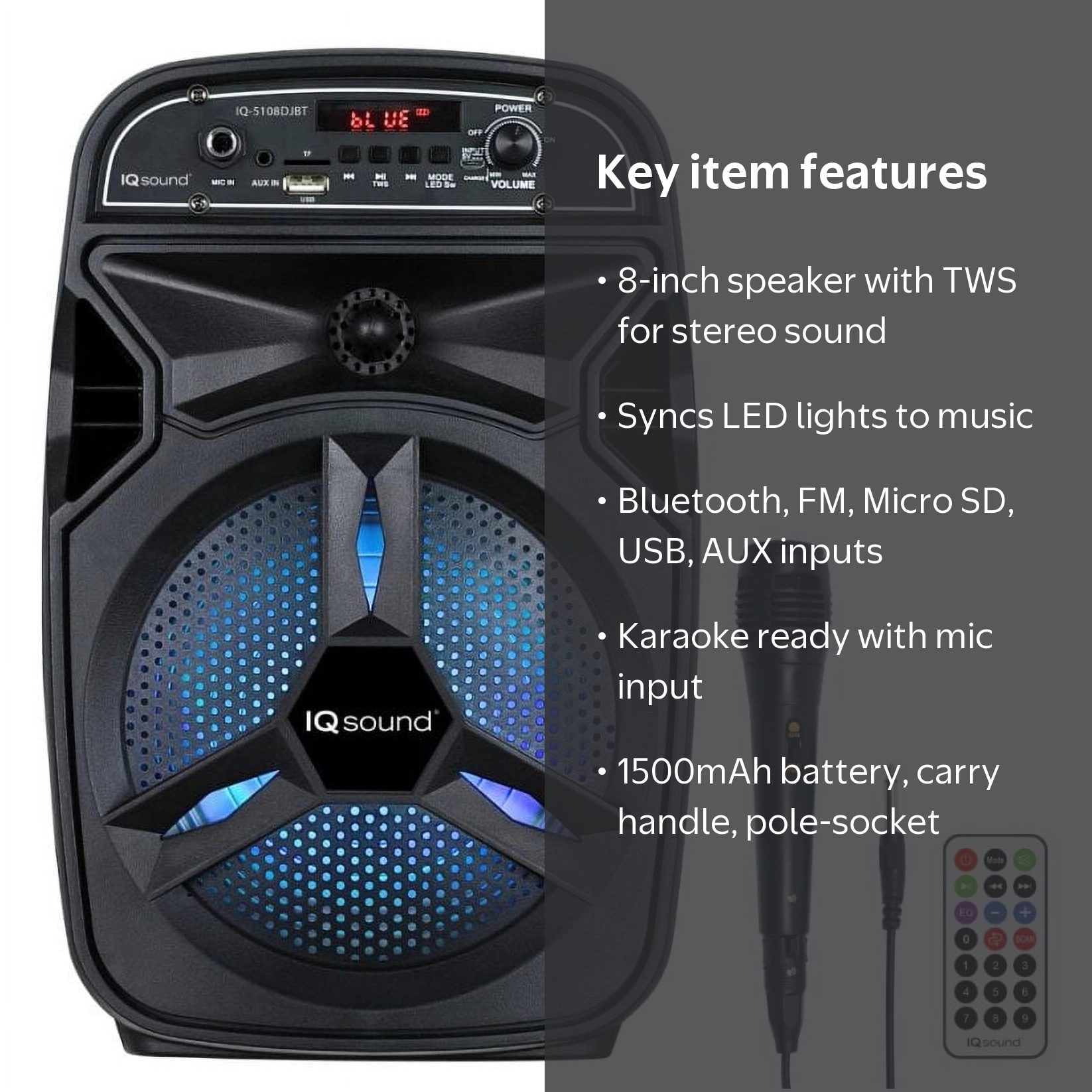 Supersonic IQ Sound Portable Bluetooth Speaker with Remote